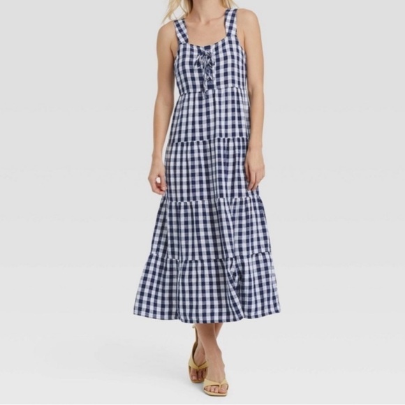 Who What Wear Dresses & Skirts - Who What Wear Sleeveless Lace-Up Dress in Navy Gingham, Medium